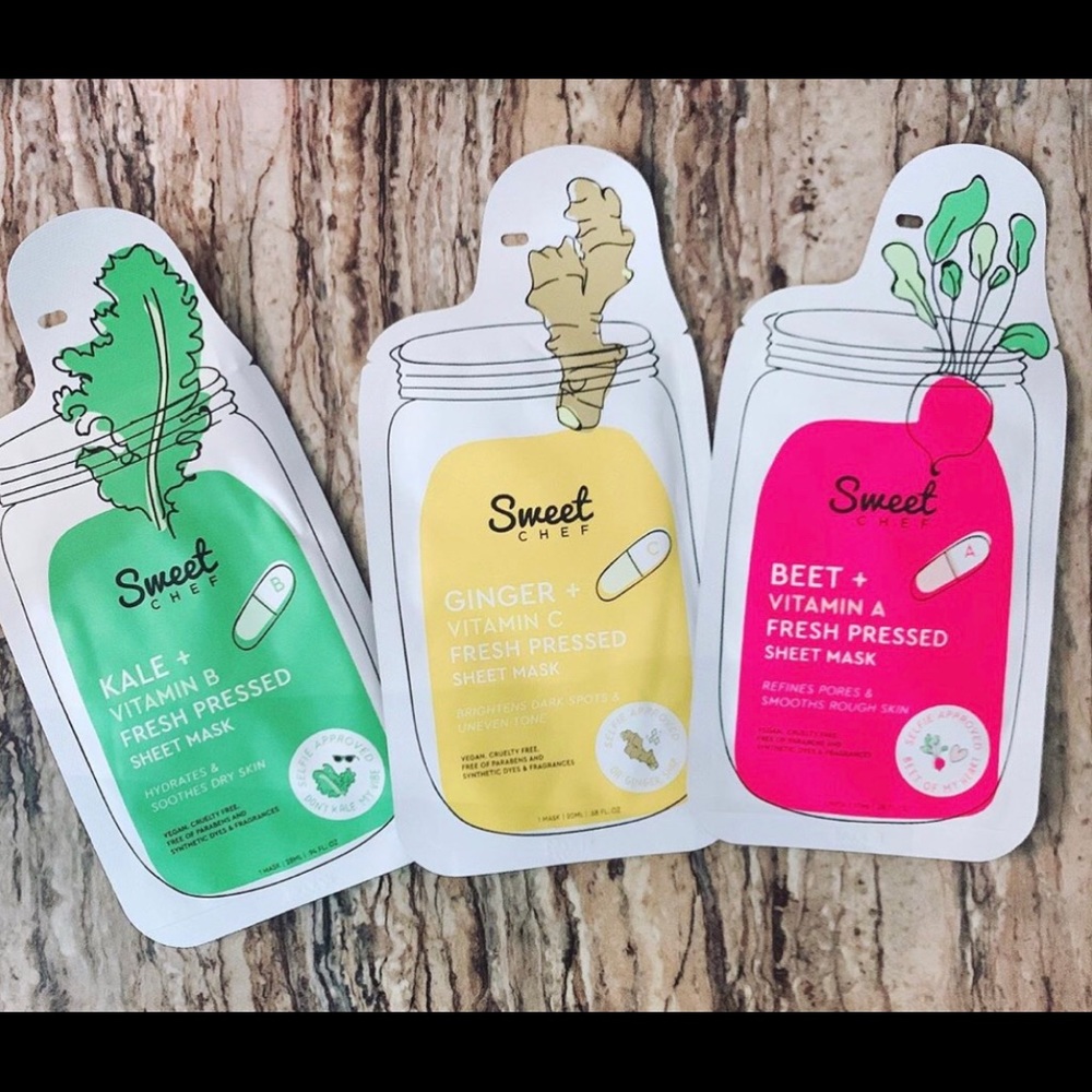 Three individually packed pressed sheet masks
